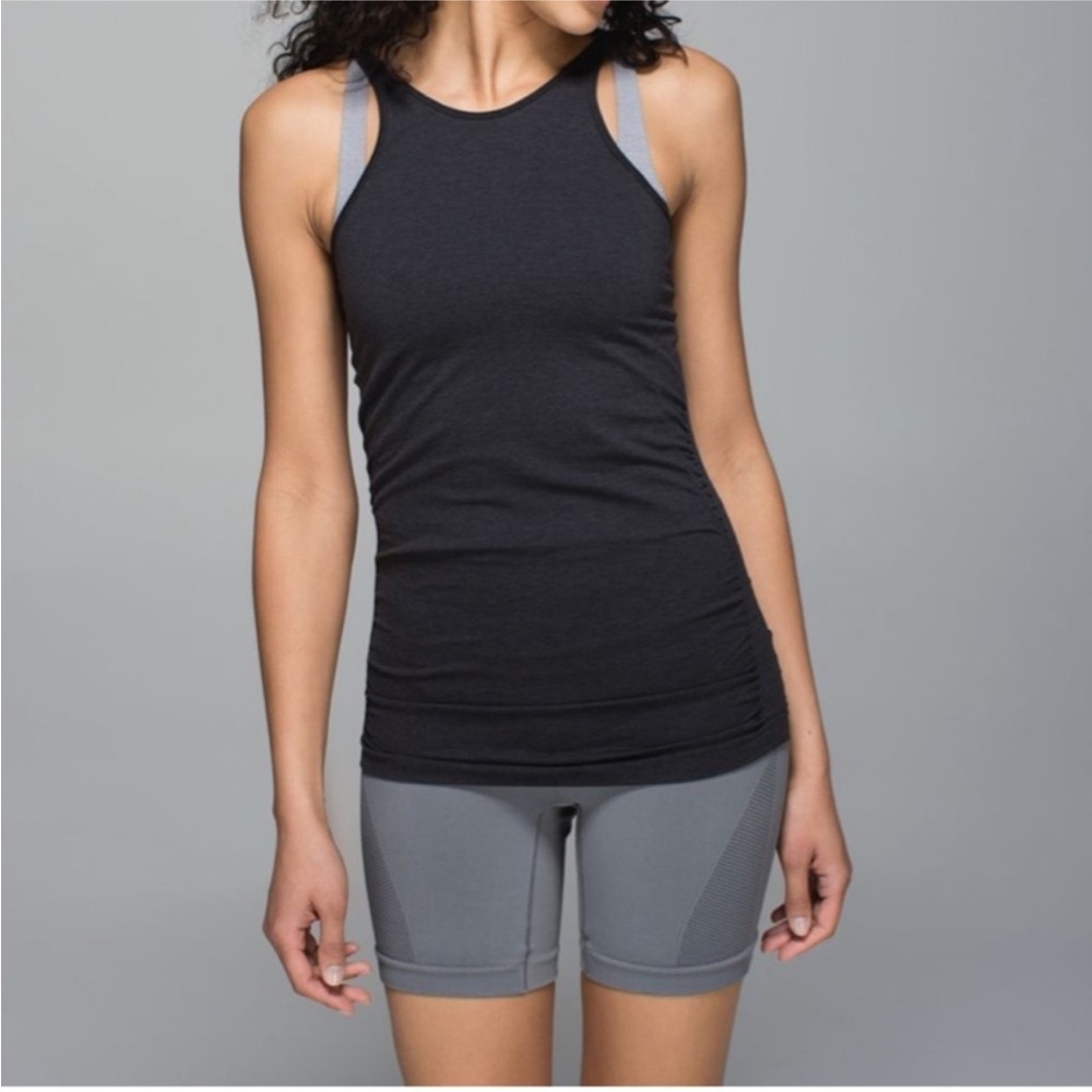 Lululemon In The Flow Tank Heathered Black Scoop Back Size 10